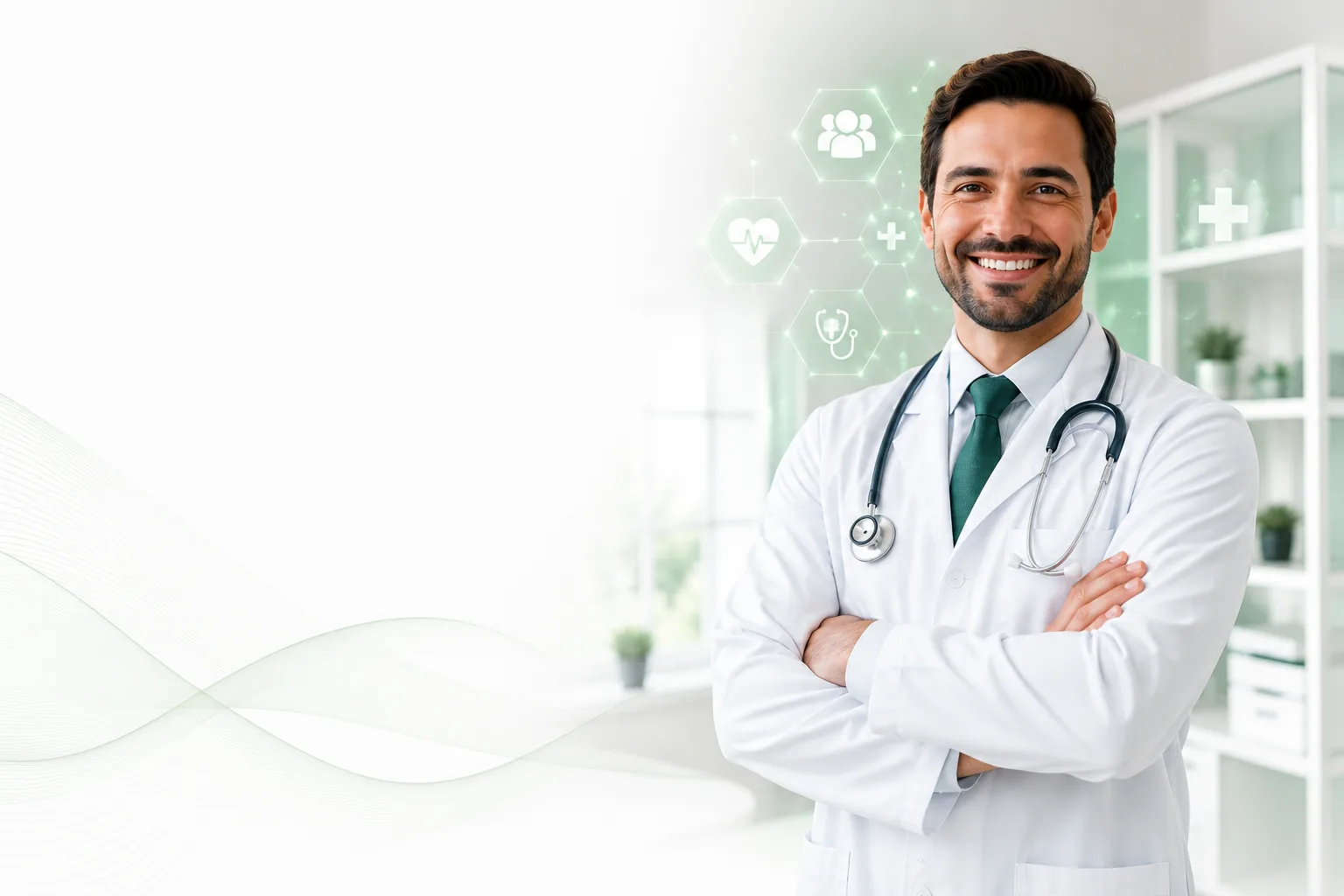 Médico sorrindo disponível na telemedicina 24 horas